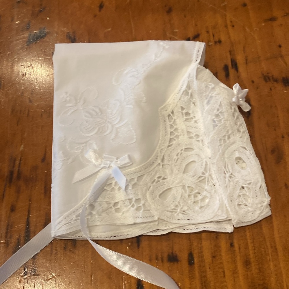 Unisex christening bonnet hat religious white
